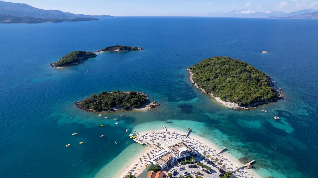 The Gloria Boat in clear turquoise water on the way from Saranda to Ksamil, Albanian Riviera